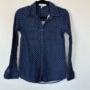 BCBGeneration Blue Chambray Long Sleeve Button Down White Polka Dot Top X Small